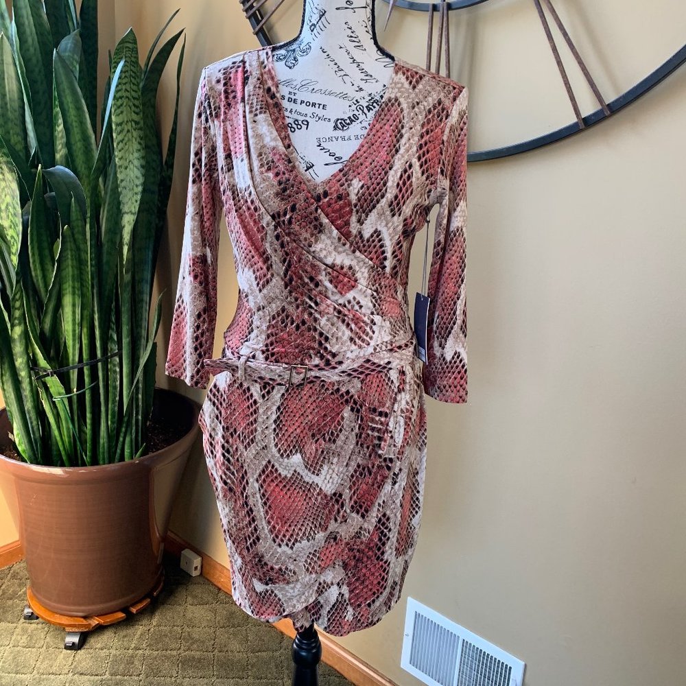 New Tan Orange Snake Skin Patterned Dress